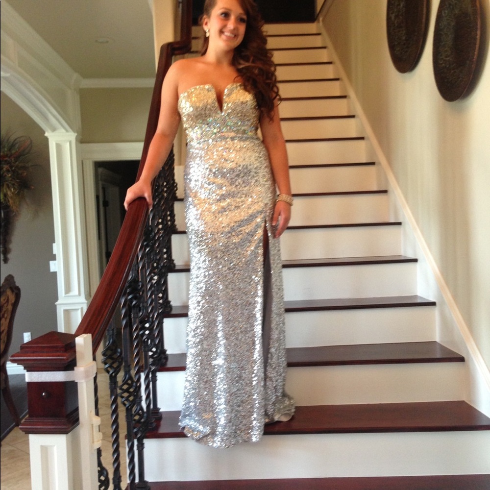 Silver sequined formal dress